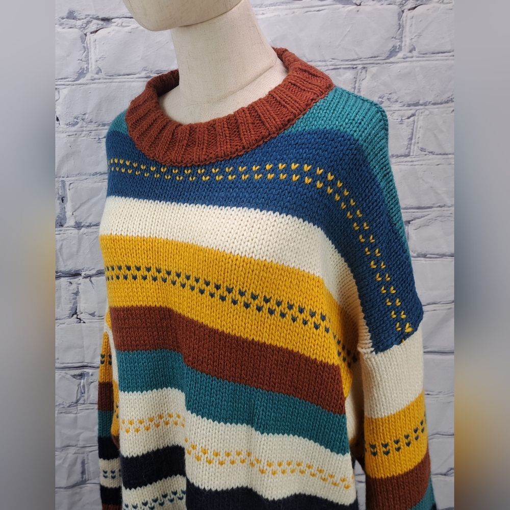 Spelledit Vintage Chunky Oversized Knit Sweater Striped Winter Plus Size 3XL 4XL - Picture 3 of 12